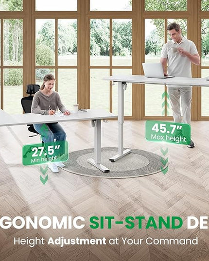 SIAGO L-Shaped Standing Desk - 63 x 55 Inch Adjustable Corner Standing Desk with Charging Station - L Shape Sit Stand Table with Memory Controller, Splice Board for Home Office