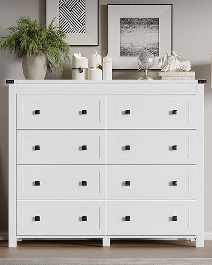 BORNOON Tall 8-Drawer Dresser, Modern Wooden Storage Chest of Drawers, Dresser TV Stand, Wood Drawer Organizer with Metal Handles for Bedroom, Living Room, Hallway