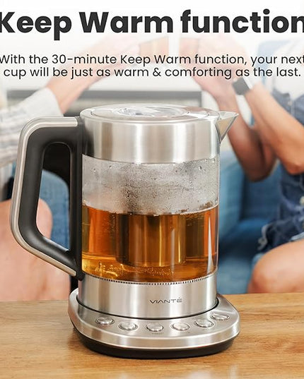 Vianté Electric Kettle With Infuser For Loose Leaf. Hot Tea Maker With Temperature Control And Automatic Shut Off. Tea Kettle With Brewing Programs. 1.5 Liters Capacity