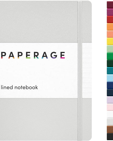PAPERAGE Lined Journal Notebook, (Light Grey), 160 Pages, Medium 5.6 in x 8 in - 100 GSM Thick Paper – Hardcover Journaling Notebook for Work, School & Note Taking