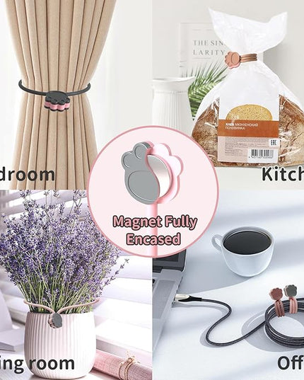 SOOOEC Magnetic Cable Ties, 32 Pack 7.2" Magnetic Cord Organizer Cute Cat's Paw Design, Silicone Twist Ties with Strong Magnet for Bundling and Cable Management, Fridge Magnets.