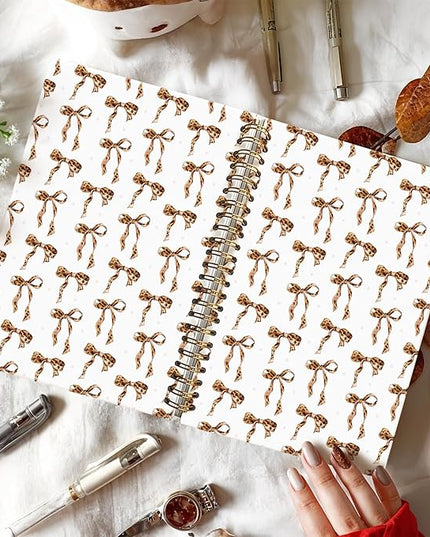 LIANGW Coquette Leopard Bow Notebook Journal for Teen Girls & Women, Leopard Gifts for Women, Cheetah Prints Office Supplies, Hardcover Spiral Notebook, 5.5x8.3 Inch