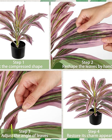 Artificial Plants Indoor with Pot, 19" Fake Potted Plants Medium Artificial Dracaena Plant in Black Pot Faux Tropical Plants for Bathroom Living Room Office Desk Shelf Decor