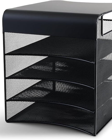 Safco Onyx Hanging Under Desk Organizer, 4 Trays, Office and Classroom Mailbox , Paper and Mail Sorter, Steel Mesh, Black