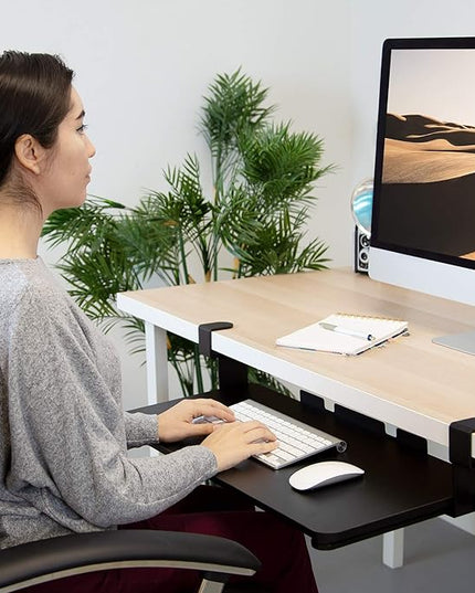 Mount-It! Clamp Keyboard Tray, Under Desk Slide-Out Clamp-On Keyboard and Mouse Drawer, 26.4" W x 11.8" D Ergonomic Retractable Platform for Typing, No-Drill Installation, Black