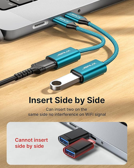 JSAUX USB C to USB 3.0 Adapter [2 Pack], Type C Male to USB Female OTG Cable Compatible with MacBook Pro/Air, iPhone 16 Pro Max/16 Plus/16e/15, Samsung Galaxy S25/S24/S23-Green