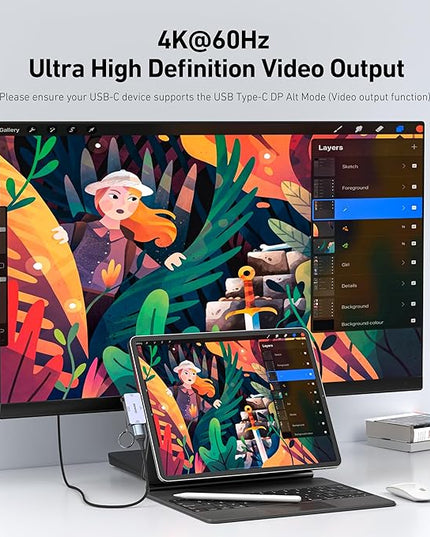BENFEI USB C to HDMI 4K@60Hz, 10Gbps USB-A, 100W Power Delivery Compatible with iPad Pro, MacBook Pro/Air, iMac, iPhone 16/15 Pro/Pro Max, XPS, Thinkpad and More