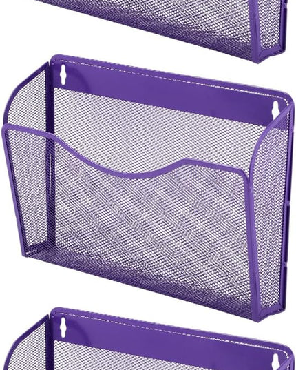EASEPRES 3 Single Pocket Mesh Hanging File Organizer, Vertical Wall Mounted Magazine File Holder, Mount Basket Mail Paper Document Folder Organizing for Office, Home and School, Purple