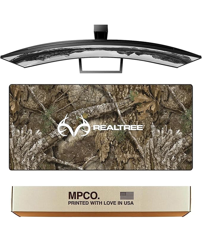 MPCO. Real Tree Large Gaming Desk Pad - 36" x 17" Duraglyde Fabric APX – with Logo Desk Mats - Non-Slip, Washable, Smooth Glide for Precision Gaming & Work