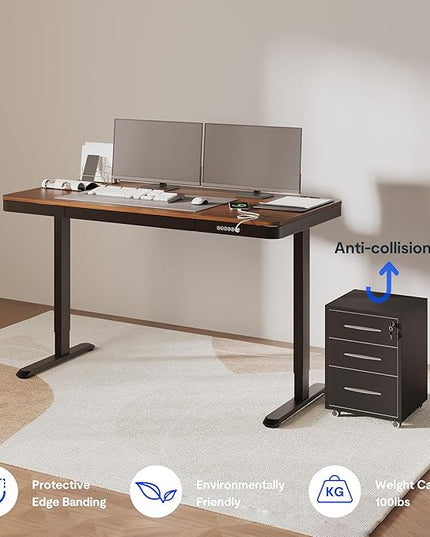 FLEXISPOT Comhar 55" Electric Standing Desk with Drawers, Quick Assembly Home Office Sit Stand Desk with Storage & USB Charging, Computer Workstation for Home Office (55" Wood, Dark Walnut/Black)