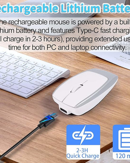 Mini Wireless Bluetooth Mouse, with Card Reader (Up to 2TB) Portable Small Silent Rechargeable Optical Travel Thin Finger Mice 3 Levels DPI for PC/Smartphone/Laptop/Tablet Student Kids Gift（Silver）