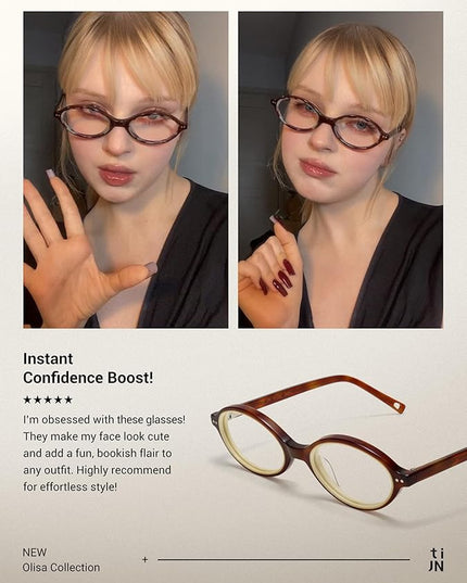 TIJN Olisa Blue Light Blocking Glasses for Women Men,Oval Glasses Frame Bluelight Glasses for Gaming/Computer/Screen