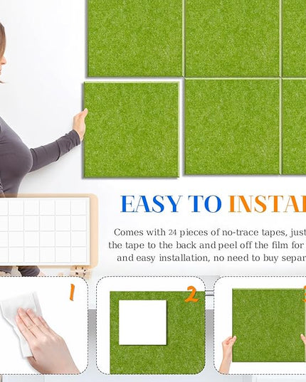 DOLLAR BOSS Large Cork Board for Wall 48" x 36" x 0.5" Bulletin Board 12 Packs Corkboard Tiles Self Adhesive Felt Wall Tiles for Office Home School, Green