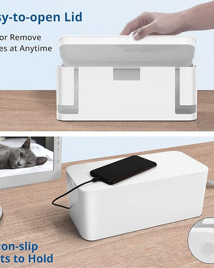 ZhiYo Cable Management Box White, 2Pack Cord Organizer Box - Extra Large and Medium Size, Cord Hider Box to Conceal Power Strips on Desk or Floor, Made from Electrically Safe ABS Material