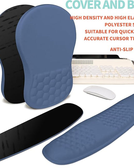 2-in-1 Ergonomic Set, Wave Rise Keyboard Wrist Rest and Massage Bulge Slope Mouse Pad Wrist Support, Cushion Memory Foam Integrated to Relieve Wrist Pain, Dark Blue