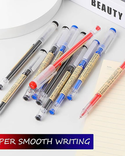 RIANCY Black Blue Red Gel Ink Pens, 0.35mm Extra Fine Point Smooth Writing Rollerball Pens, Japanese Style No Smudge Ballpoint Pen, Quick Drying for Journaling Office School Stationery Supplies 12Pcs