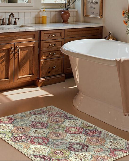 Lahome Moroccan Trellis Washable Orange Rug, 2x3 Entryway Rugs for Kitchen Bathroom, Non-Slip Indoor Door Mat Ultra-Thin, Small Throw Carpet for Bedroom Entry, Orange/Terracotta