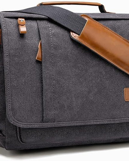 ESTARER 13-14 Inch Laptop Messenger Bag Water-Resistant Canvas Shoulder Bag for Business College, Grey
