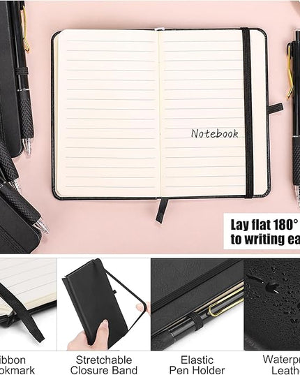 Aodaer 50 Sets Pocket Notebook Journal with Pens, 160 Pages, 3.5 x 5.5 Inch Mini Lined Journal Notebook A6 Leather Hardcover College Ruled Notepad with Pen Holder for School Office Gifts, Black