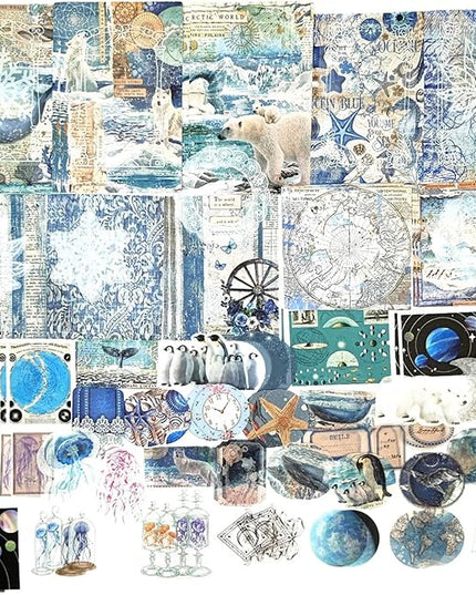 Esweny 100 PCS Vintage Ephemera Pack Journaling Scrapbooking Supplies Scrapbook Sticker Paper Kit for Junk Journal Planners Collage Craft Notebooks Decoupage Album (Ocean)