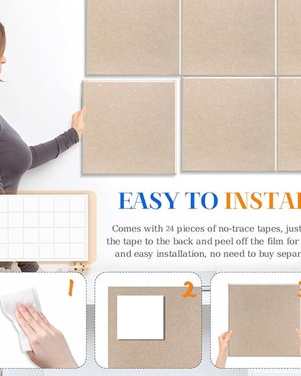 DOLLAR BOSS Large Cork Board for Wall 48" x 36" x 0.5" Bulletin Board 12 Packs Corkboard Tiles Self Adhesive Felt Wall Tiles for Office Home School, Latte