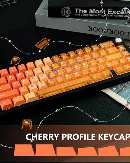 Custom PBT Transparent Keycaps, Minimalist Gradient Orange PC Keycap, Crystal Custom Key Caps 160 Keys Cherry Profile Keycap Set for Cherry Gateron MX Switches Mechanical Keyboard