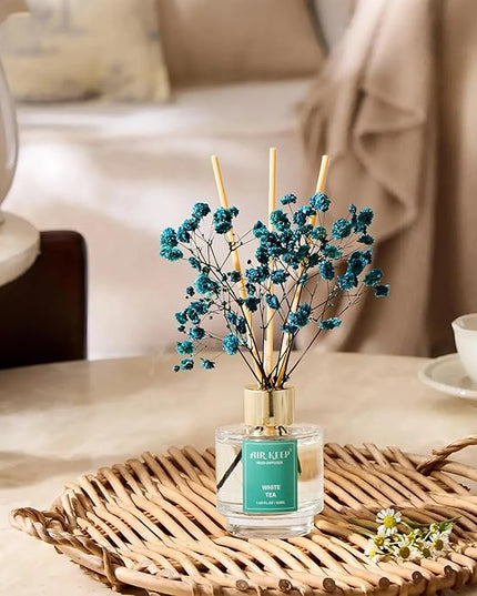 Airkeep Reed Diffuser Set of 3,Clean Cotton White Jasmine White Tea Oil Reed Diffusers for Bedroom Living Room Office Aromatherapy Oil Reed Diffuser for Gift 50ml x 3