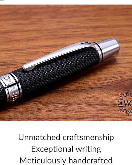 Webson Gill Show Up' Black Luxury Executive Fountain Pen, Woven Lacquer & Chrome, Medium Nib, Smudge Free, No Bleed, Use Any Fountain Ink with Included Converter, Fits Cartridges (sold separately)