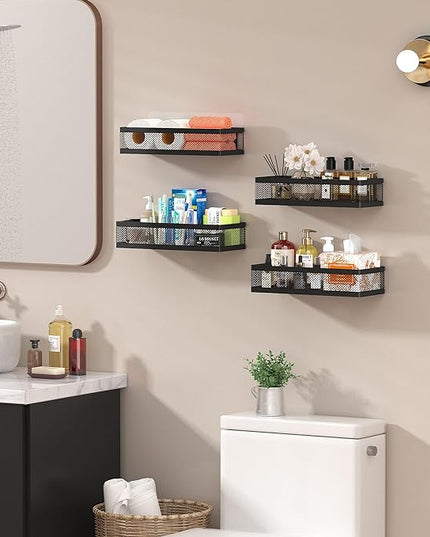 PUSDON Hanging Storage Baskets Organizer Wall Mount, Metal Wire Storage Bin Rack for Kitchen Bathroom Shower Spice Shelf Home Decor Essentials Black-2 Packs (Netting)
