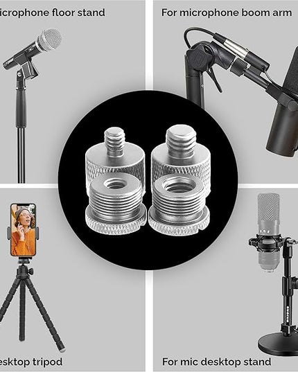 IXTECH Mic Stand Adapter Set - 8pcs Metal Tripod Adapter - 5/8" to "3/8" & "1/4" Male/Female Threads - ADP01 Silver