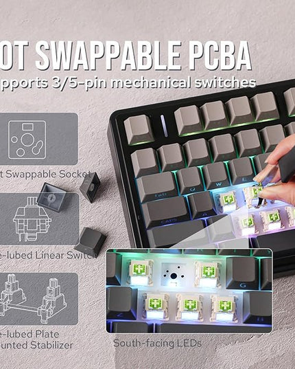 EPOMAKER x Aula F75 Gasket Mechanical Keyboard, 75% Wireless Hot Swappable Gaming Keyboard with Five-Layer Padding&Knob, BT/2.4GHz/USB-C, RGB (Black Gradient, LEOBOG Reaper Switch)