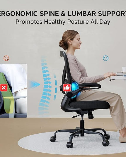 Mesh Office Chair, 330LBS Ergonomic Desk Chair with Adjustable Lumbar Support, Executive Computer Chairs for Home Office, Black