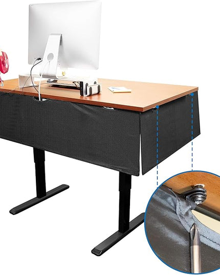 MOUNT-IT! Under Desk Privacy Panel for Sit Stand Workstations [41 Inches Wide], with Cable Management and Organizer Pockets, Modesty Desk Skirt for Home and Office (Black)