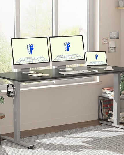 FLEXISPOT EN1 One-Piece Adjustable 60 x 24 Inches Stand Up Desk Workstation Electric Standing Desk with Seamless Desktop (Silver Frame + 60 inches Black Top, 2 Packages)