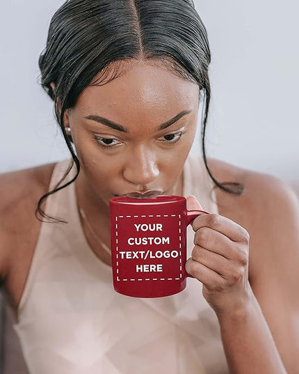 Custom Ceramic Coffee Mugs 11 oz. Set of 100, Personalized Bulk Pack - Coffee cup set, Iced coffee cup, Gaming mug - Red