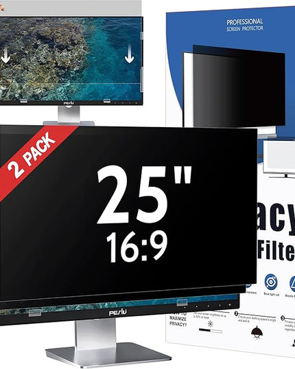 [2 Pack] 25 Inch Privacy Screen for Computer Monitor 16:9 Aspect Ratio, Eye Protection Anti Blue Light Glare Shield, 25inch Removable Black Blackout Anti Spy Desktop Security Private Filter
