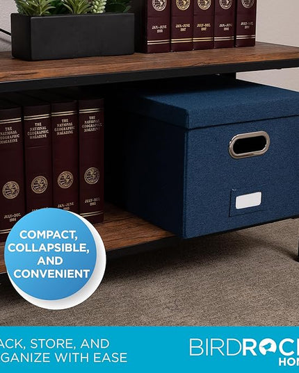 Internet's Best Collapsible File Storage Organizer - Decorative Linen Filing & Storage Office Box - Letter/Legal - Navy - 1 Pack