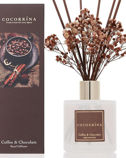 Cocorrína Reed Diffuser Sets - Coffee & Chocolate Scented Diffuser with Sticks Home Fragrance Reed Diffuser for Bathroom Shelf Decor