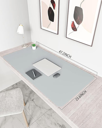 YSAGi Non-Slip Leather Desk Pad XL Size, Waterproof Laptop Computer Desk Keyboard Mat, Table Protector Blotter Mat, Large Mouse Pad for Office/Work/Home/Decor(Silver-Grey, 47.2" x 23.6")-No Band