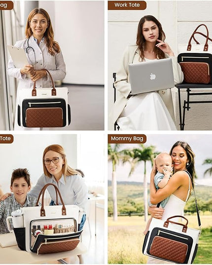 LOVEVOOK Teacher Tote Bag for Women Work, Nurse Bags Laptop Bag With Large Cup Holder, Professional Computer Briefcase Business Purses Handbag, Diaper Bag Mother Gift, 15.6 Inch