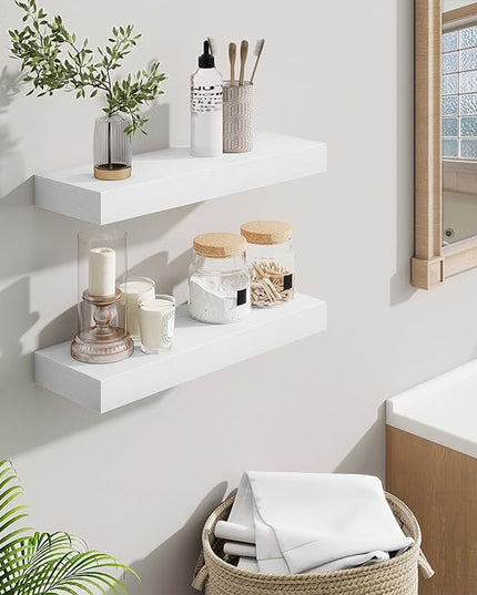 Fun Memories Floating Shelves Bathroom for Wall Mounted Shelves, 20 Inch Wood Shelf Set of 2, Home Storage & Display Decor, White