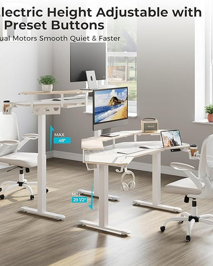 EUREKA ERGONOMIC Standing Desk,63" Electric Adjustable Height Computer Desk,Wing Shaped Music Studio Desk, LED Monitor Stands, Dual Motor&Slot, Maple