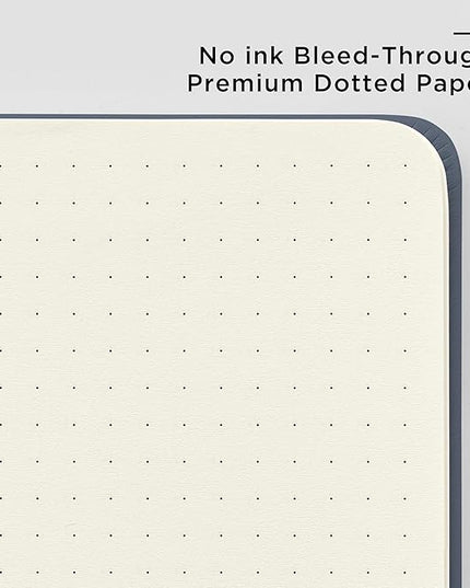 &And Per Se Dotted Journal Notebook, A5 Hardcover Leather Bullet Dotted Journal, 160 Pages 100 gsm Thick Paper, 3 Sheets of Stickers Included - 5.7'' x 8'' (Dark Blue)