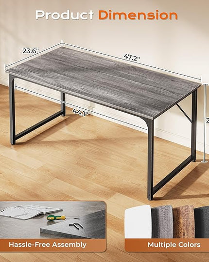 PRAISUN 48 X 24 Inch Computer Desk with Deeper Desktop, Gaming Office Writing Work Desk for Home Office, Study, Bedroom, Work from Home, Metal Frame, Grey