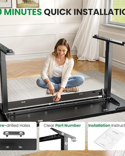 Electric Standing Desk Adjustable - 63x30 Inch Sit Stand Desk with 1 Inch Thick Tabletop, Double Beam Frame, 3 Memory Height Adjustment, Cable Management for Home Office