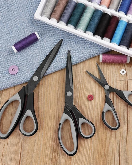 Scissors, Sharp Titanium Coating Blades, Soft Grip Handle, Multi-Purpose Scissors Set of 3 Suitable for Families, Office, and School Use, Black Grey
