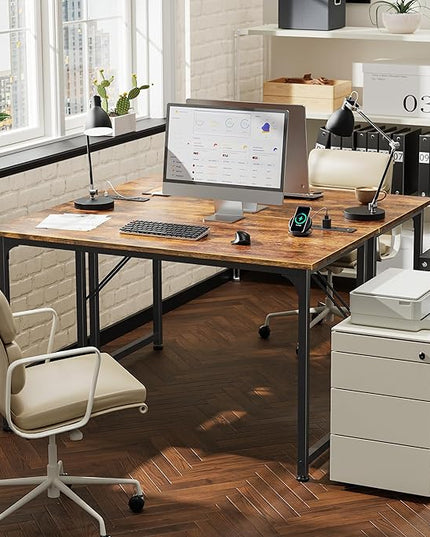 PRAISUN 40 X 20 Inch Computer Desk with Power Outlets and USB-C Port, Gaming Office Desk with Deeper Desktop, Writing Work Desk for Home Office, Study, Bedroom, Metal Frame, Rustic Brown
