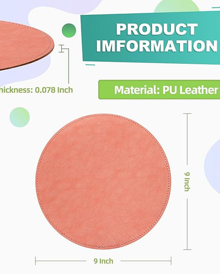 Mouse Pad，Round Mouse Pad，PU Mouse Pad，Leather Mouse Pad with Stitched Edge Micro-Fiber Base with Non-Slip Waterproof，Mouse Pad for Computers，Laptop，9 x 9 Inch (Pink)