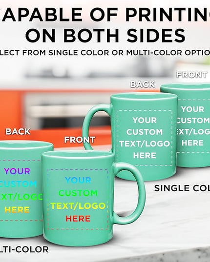 Custom Ceramic Coffee Mugs 11 oz. Set of 10, Personalized Bulk Pack - Coffee cup set, Iced coffee cup, Gaming mug - Tiffany Teal