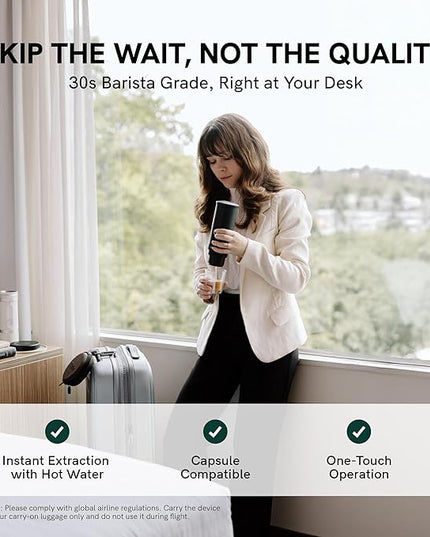 OutIn Nano Portable Electric Espresso Machine, Travel Coffee Maker for Camping, Car Coffee Maker Self-Heating with USB-C, With Ground Coffee & NS Capsule for RV, Hiking, Office